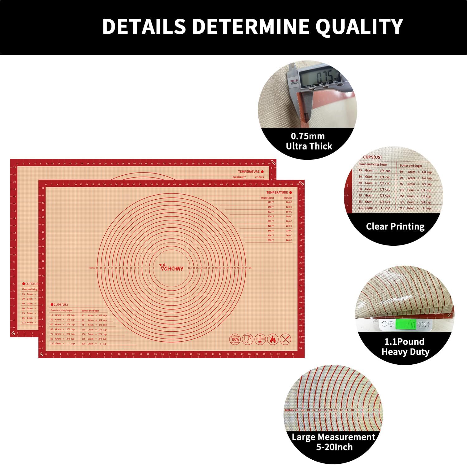 Skiennix Extra Large Silicone Pastry Mat - Non-Slip Baking Mat with Measurements | 36x24 Inch, Red