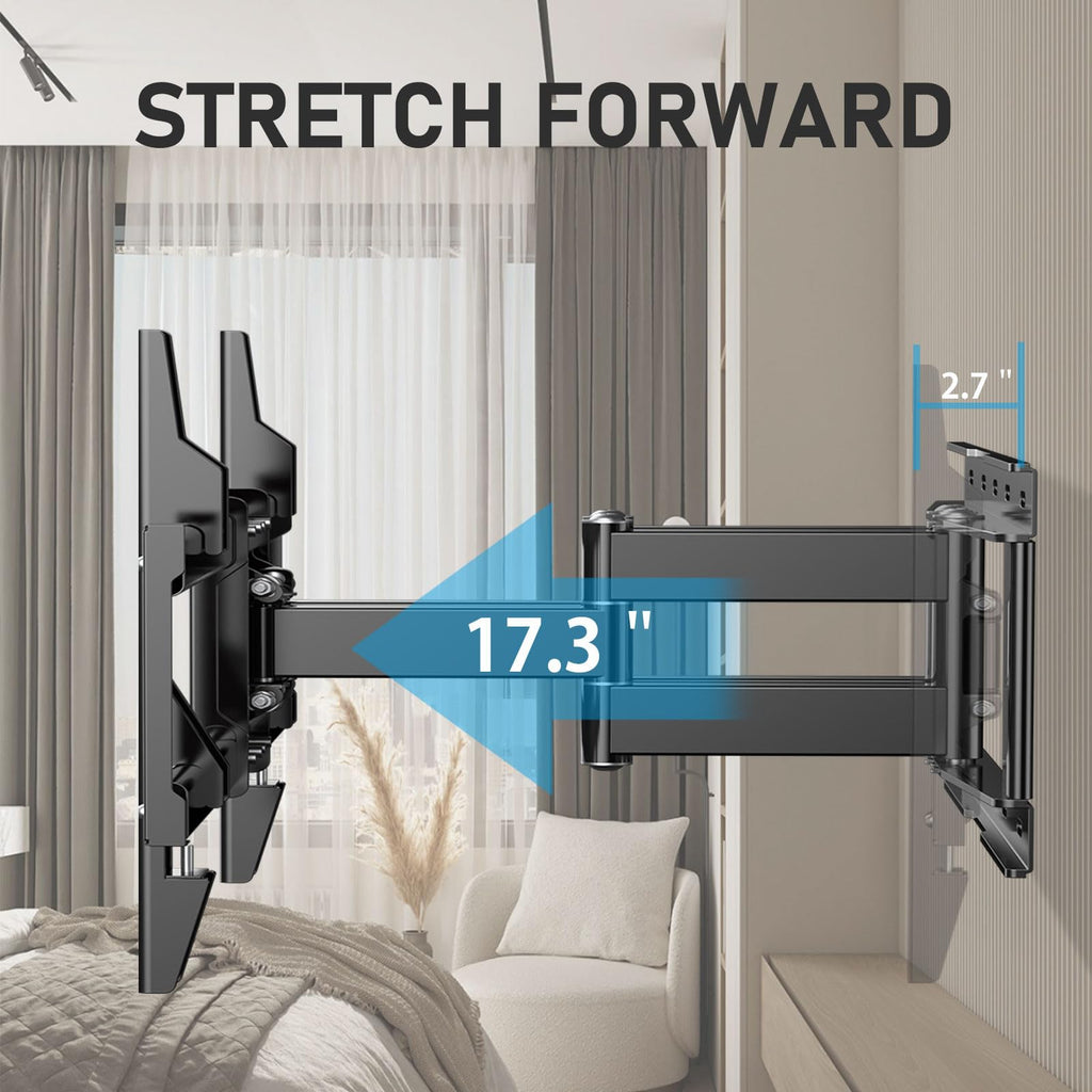 WNJQBY Full Motion TV Wall Mount - 37-85'' Flat/Curved TVs, Swivel Articulating Arms, Max VESA 600x400mm, Tilt Rotation, Holds up to 135 lbs