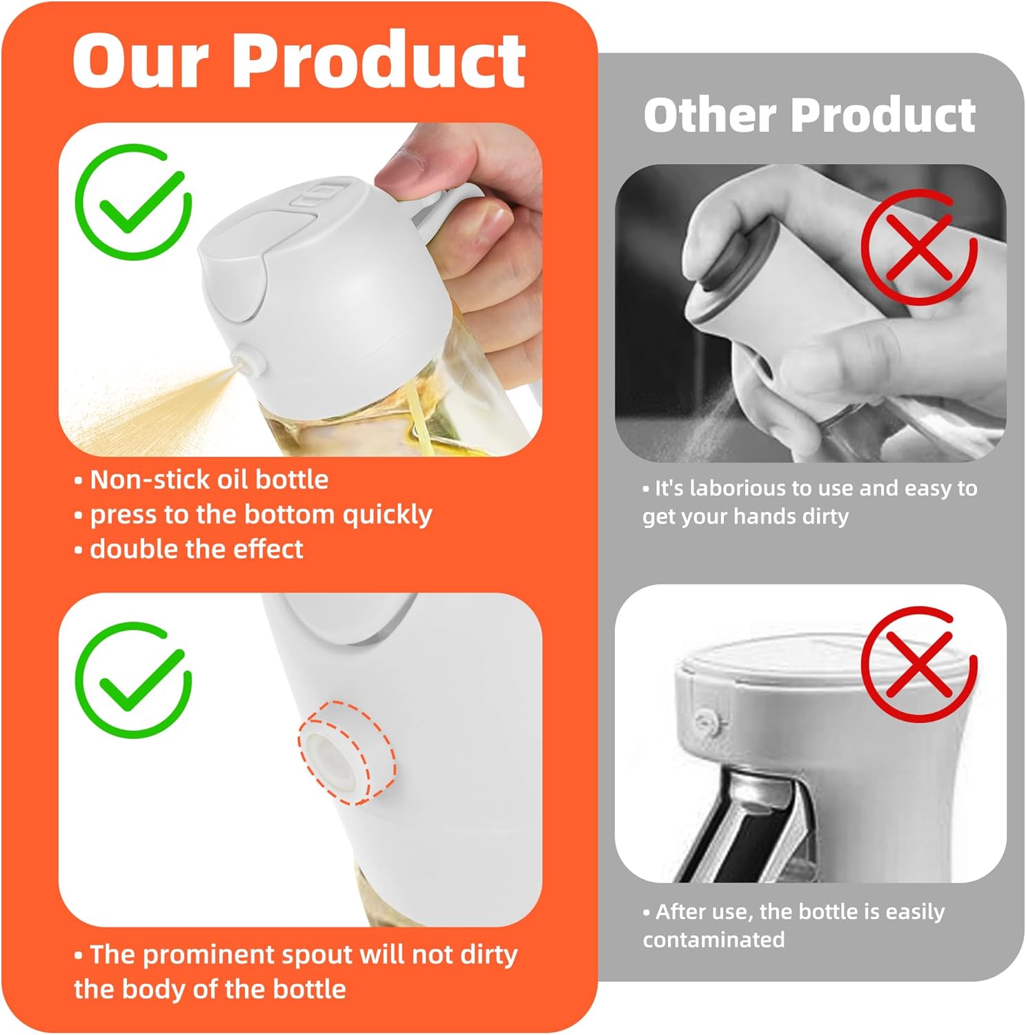 TrendPlain 16oz Glass Olive Oil Sprayer - 2-in-1 Dispenser for Cooking & BBQ - Black & White