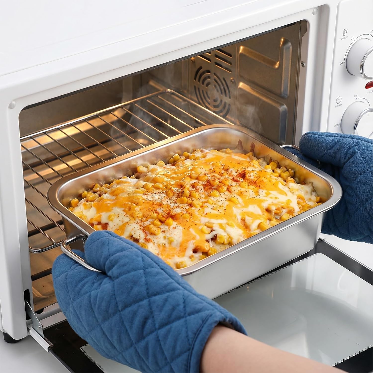 Skiennix 4-Inch Extra Deep Lasagna Pan - Nonstick Stainless Steel Baking Dish with Lid & Handles | 14x10.6 Inch Silver