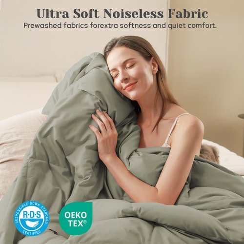 Joysoul Queen Size Down Comforter - All Season Ultra Soft Goose Down & Feather Fiber Fill, Luxury Hotel Sage Green Duvet Insert with Corner Tabs (88" X 88")