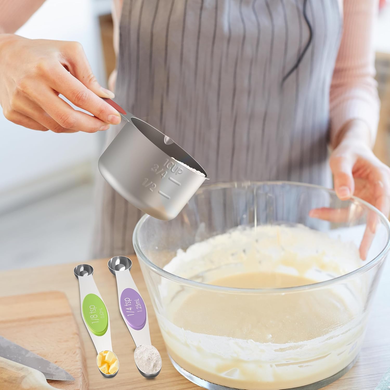 Skiennix Magnetic Measuring Cups & Spoons Set - 5 Stainless Steel Cups & 7 Magnetic Spoons for Accurate Measurements