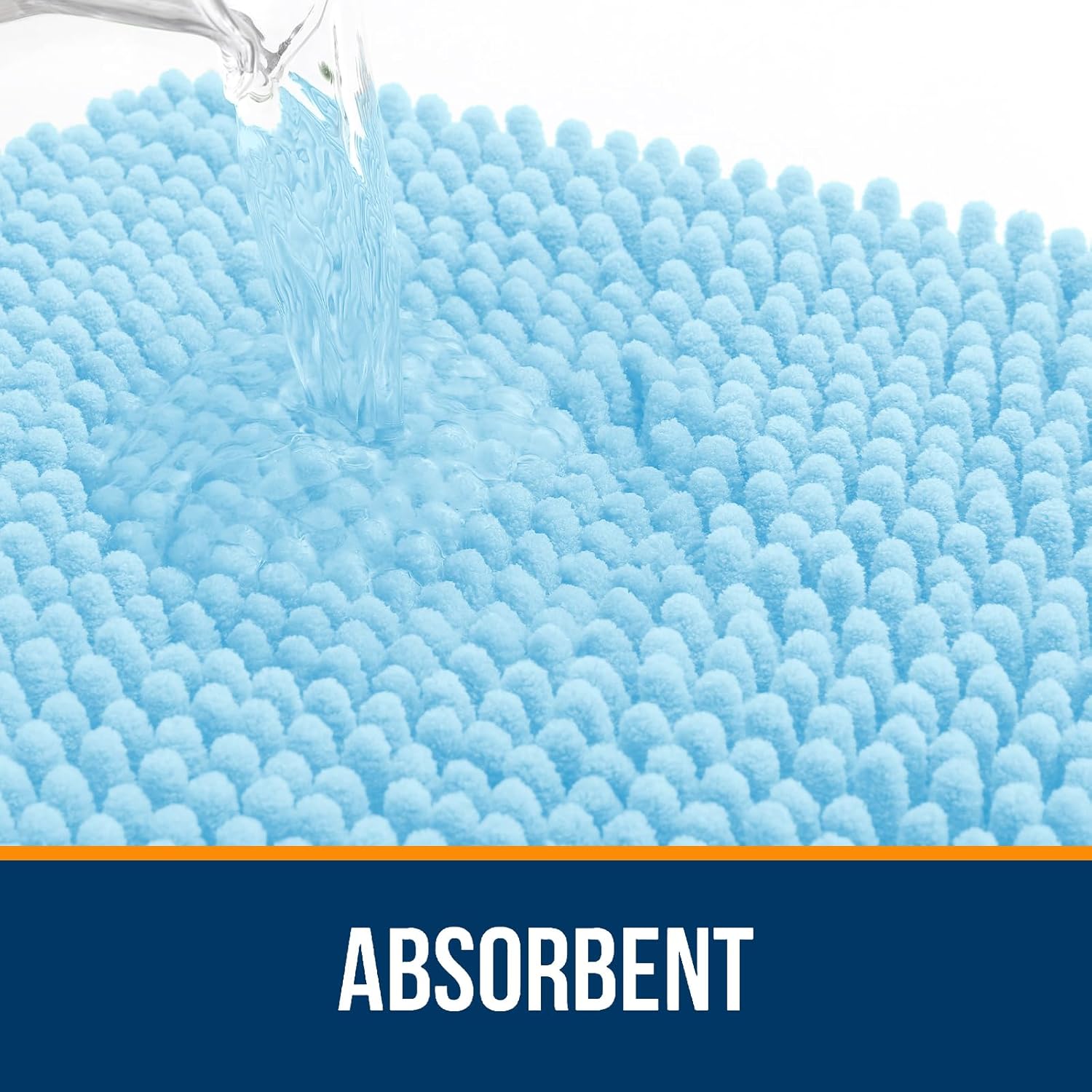 OLANLY Bath Rugs - Extra Soft Chenille, Quick Dry & Absorbent | 24x16 Sky Blue Machine Washable Mats
