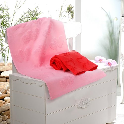 Remagr 2 Pcs Valentine's Day Bathroom Hand Towel Cotton 3D Red and Pink Hearts Jacquard Weave Kitchen Towel 29.5 x 13.7 Inch Bath Decor Married Couple Gifts Anniversary Wedding Decoration