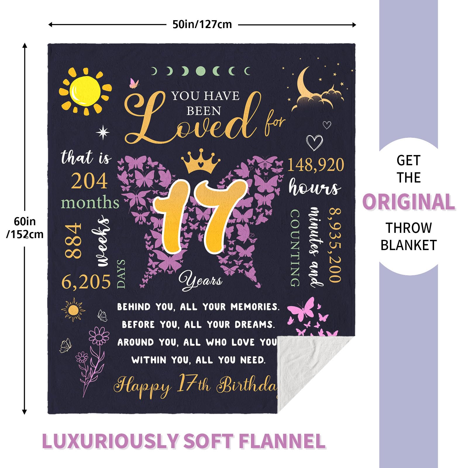 puekrtoa 17th Birthday Gifts for Girls, 17 Year Old Girl Gift Ideas, Birthday Gifts for 17 Year Old Girl, 17 Birthday Decorations for Girls, Best Happy 17th Birthday Blanket 60"X50"