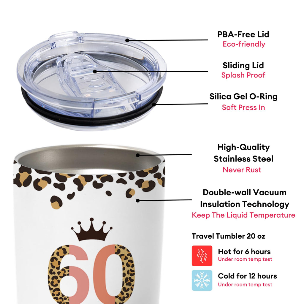 Vivulla68 Happy 60th Birthday Gifts For Women, 60 Birthday Gift For Women, Gifts For 60 Year Old Woman, 1965 Birthday Gifts Woman, Turning 60 Gifts, 60th Birthday Tumbler With Lid and Straw