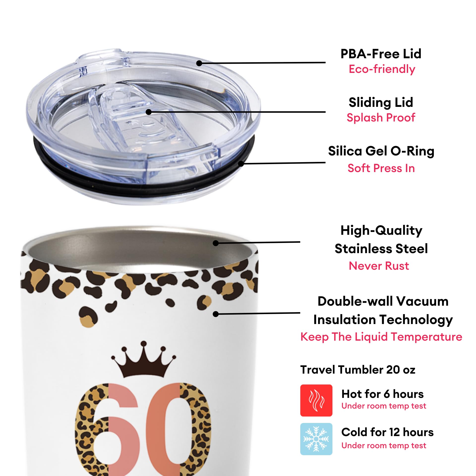 Vivulla68 Happy 60th Birthday Gifts For Women, 60 Birthday Gift For Women, Gifts For 60 Year Old Woman, 1965 Birthday Gifts Woman, Turning 60 Gifts, 60th Birthday Tumbler With Lid and Straw
