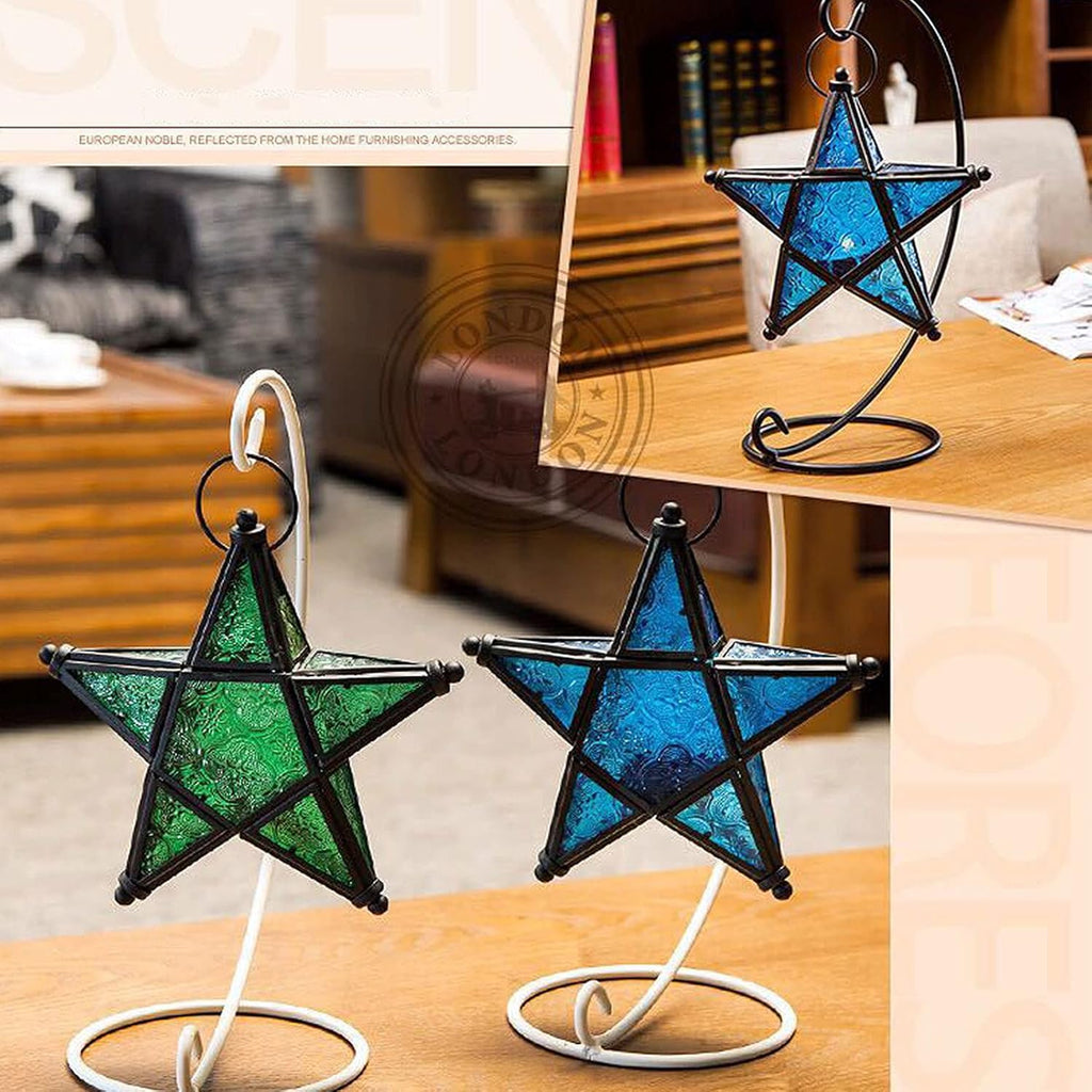 Star Hanging Decor - Moroccan Lantern Candle Holder for Home & Outdoor Weddings | Green