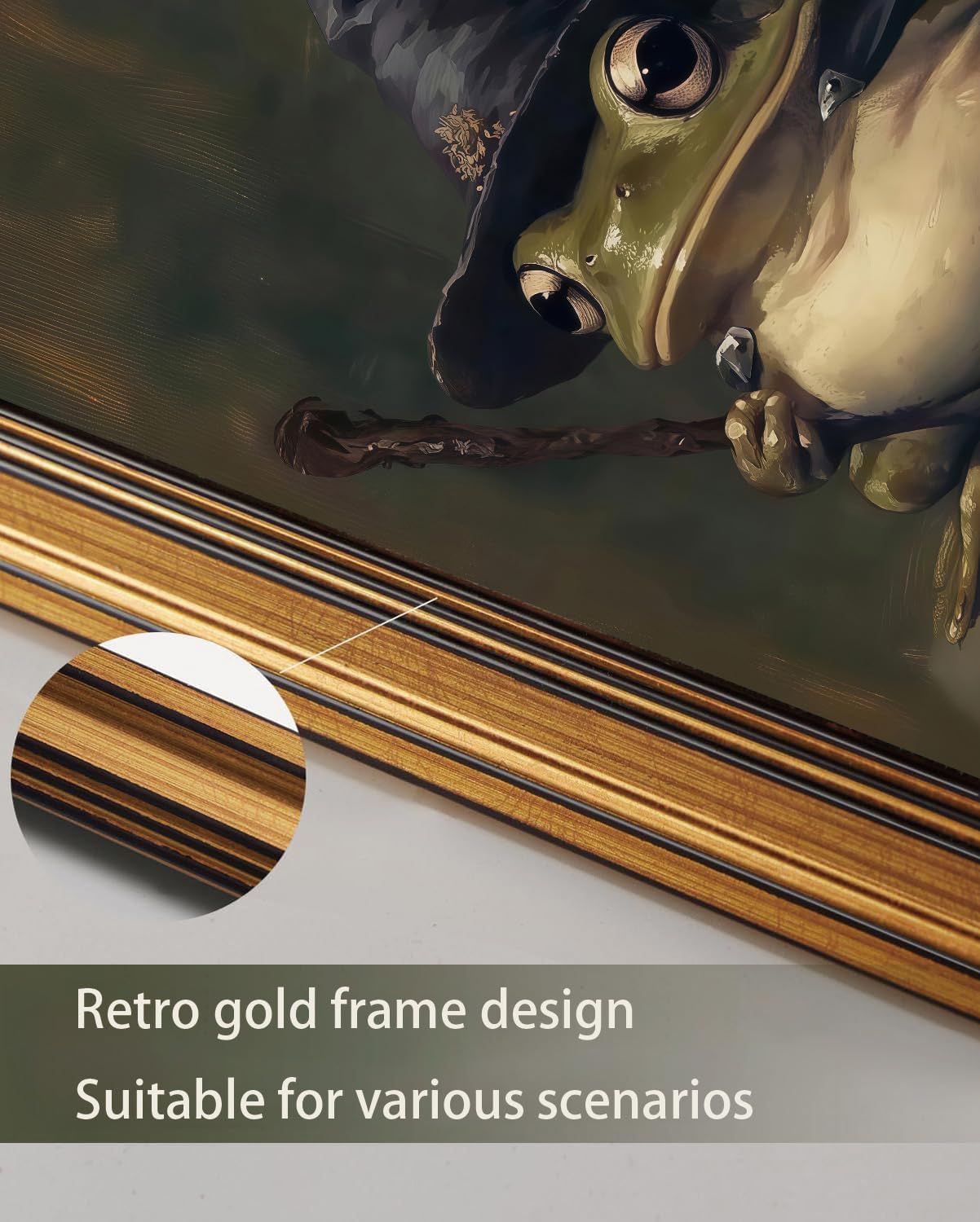 Vintage Gold Framed Wall Art - Witchy Frog Canvas Print for Dark Academia Decor | 8x10in Gothic Artwork