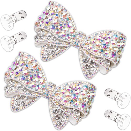 KOOBOOK Sparkly Rhinestone Bow Shoe Clips - Fashionable Shoe Decorations (2 Pcs) for a Dazzling Look