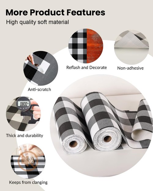 Shelf Drawer Liner for Kitchen Cabinets Non-Adhesive Non-Slip, Hide Stains & Scratches, Strong Grip Thickened Gingham Cabinet Liners for Shelves, Dresser, Cupboard, Pantry, Black/White, 23.6In x 30FT