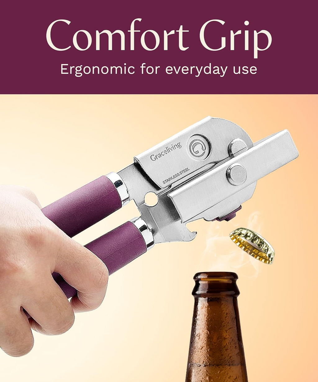 Skiennix Premium Multifunction Magnetic Can Opener - Heavy Duty Stainless Steel with Easy Turn Knob, Mauve