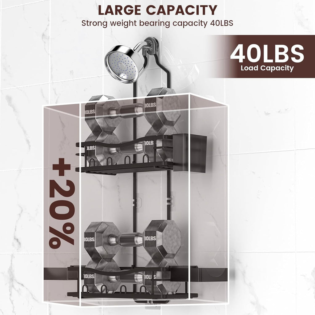 Reinhardt Rustproof Shower Caddy - Anti-Swing Organizer with Soap Holder & Hooks | Black