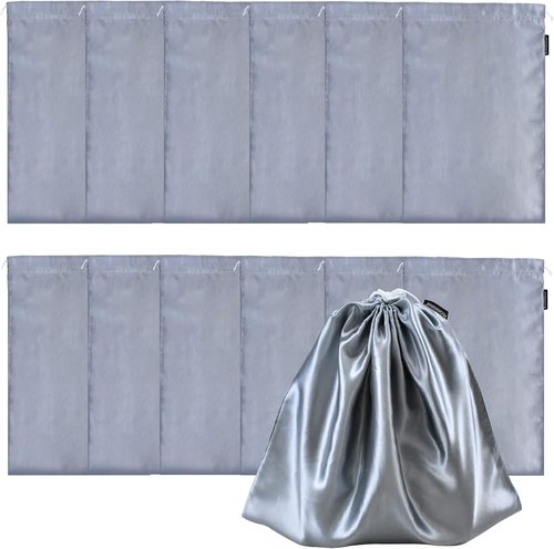 GONGKANGYUAN Satin Wig Bags - 12 Pcs Drawstring Pouches for Hair Extensions & Wigs | Soft Silk Storage (Grey)