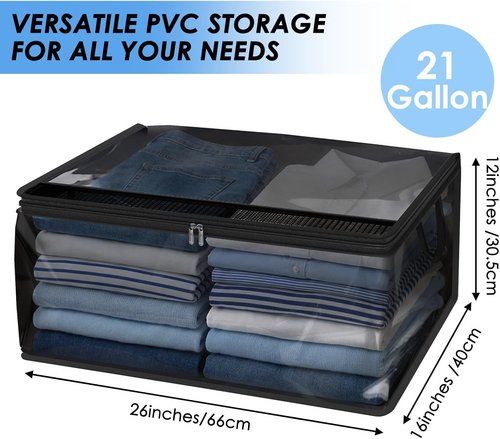 Fixwal Blanket Storage Bags - 80L Large Foldable Closet Organizers with Reinforced Handles | Black, 4 Pack