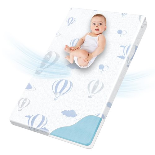 voomf Pack and Play Mattress - 38"x26" Pack N Play Mattresses Pad with Breathable Removable Cover - Dual-Sided Memory Foam Foldable Portable Baby Crib Mattress, Balloon