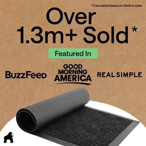 GORILLA GRIP Waterproof All-Season WeatherMAX Doormat - 72x24, Stain & Fade Resistant, Easy Clean Black Maze