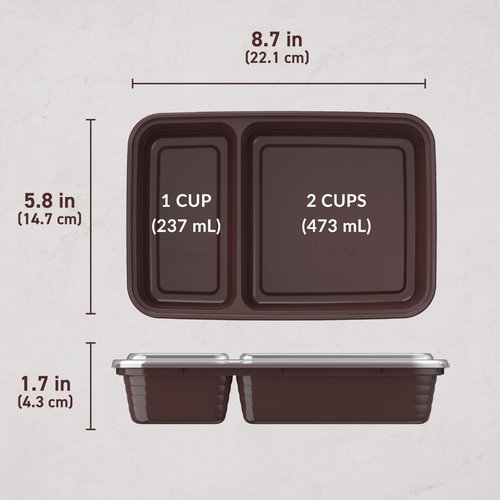 Bentgo Prep - 20-Piece 2-Compartment Reusable Meal Prep Containers with Lids, PFAS & BPA Free Materials, Durable, Microwave, Freezer, & Dishwasher Safe To Go Food Storage (Burgundy)