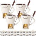 Honeydak 4 Set Chocolate Fondue Mug with Fork and Candle Sweet Ceramic Personal Chocolate Melting Cup Ideal Gifts for Birthday Date Night Birthday Wedding Gifts (White)