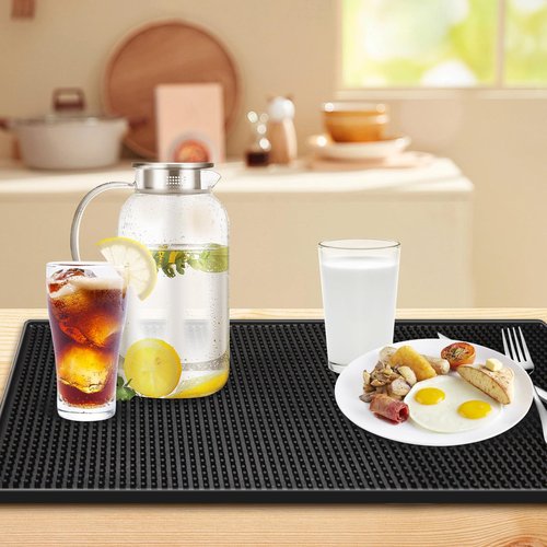 4 Pack Bar Mat, Dish Drying Mat, Large 31.5in x 12in Rubber Thick Durable Service Bar Mat for Home Kitchen Countertop Mat, Espresso Coffee Bar Mat, Black