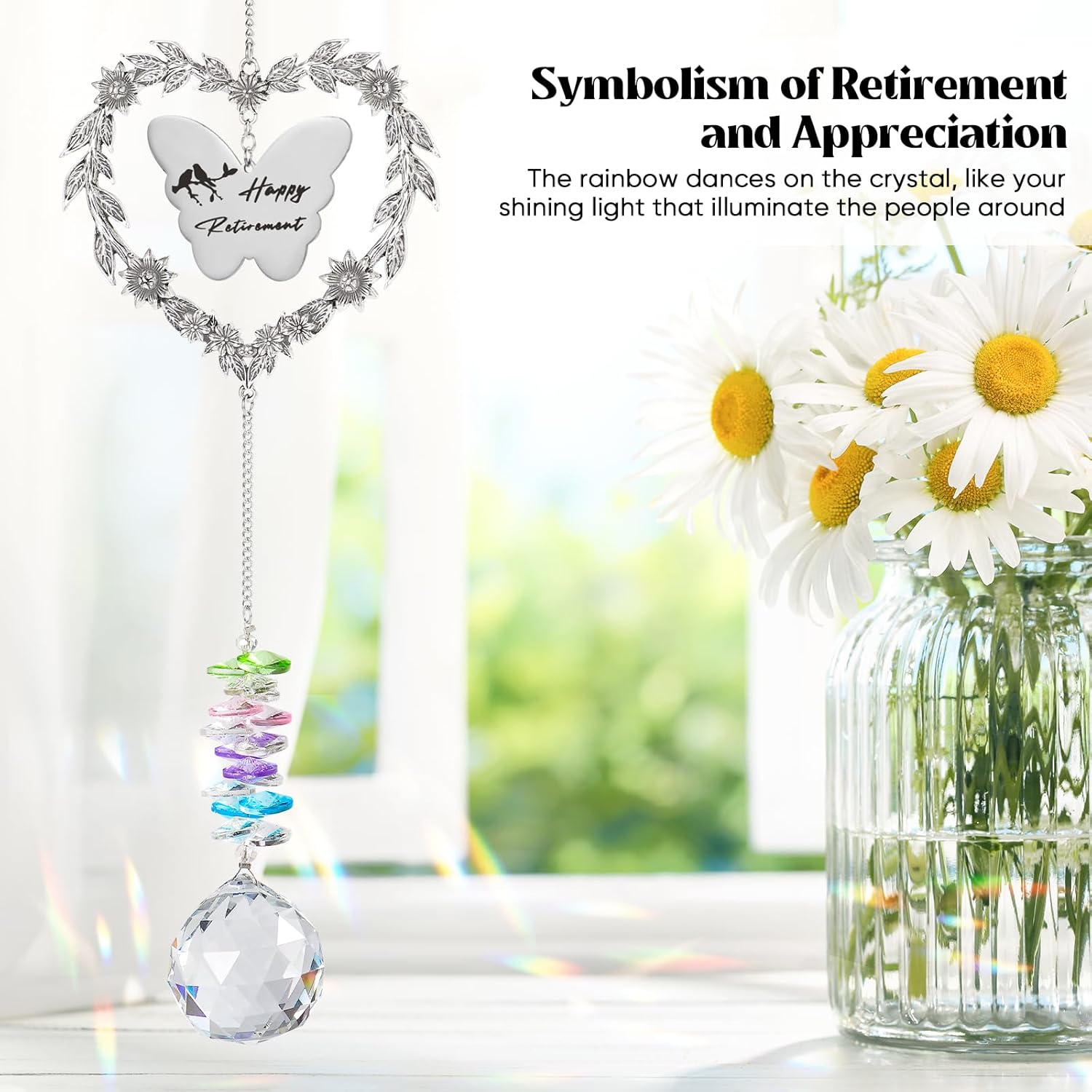 Skiennix Retirement Gift Sun Catcher - Heart-Shaped Rainbow Maker Ornament for 2025 Farewell