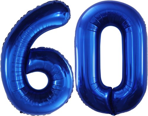 GOER 60th Birthday Balloons - 42 Inch Jumbo Foil Helium Balloons for 60th Anniversary | Blue
