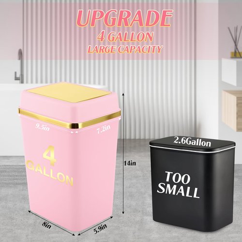 WSBArt Bathroom Trash Can with Lid 4 Gallon Pink Trash Can Bedroom Trash Can Small Garbage Can with 300 Counts Trash Bags for Small Bathroom Bedroom Office