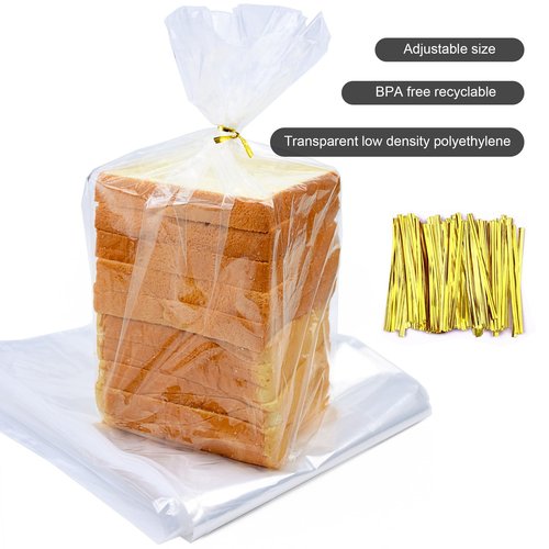 Homrelaxy 120Pcs Plastic Bread Bags for Homemade Bread and 120 Ties, 18 x 8 x 4 Inch Reusable Clear Loaf Bags, Adjustable, Perfect for Home Bakers and Bakeries (120Pcs)