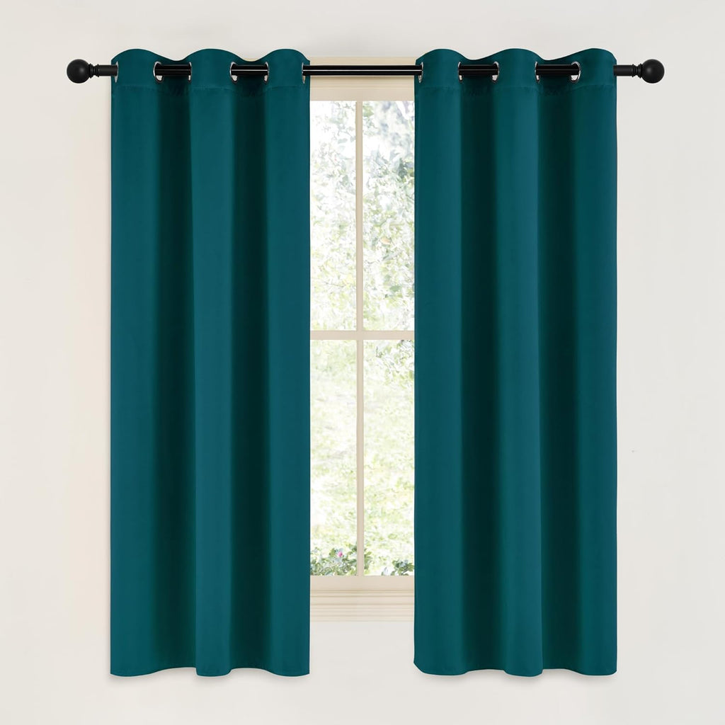 NICETOWN Teal Blackout Cafe Curtains - Faux Silk Thermal Insulated Drapes | 42" W x 63" L, 2 Panels