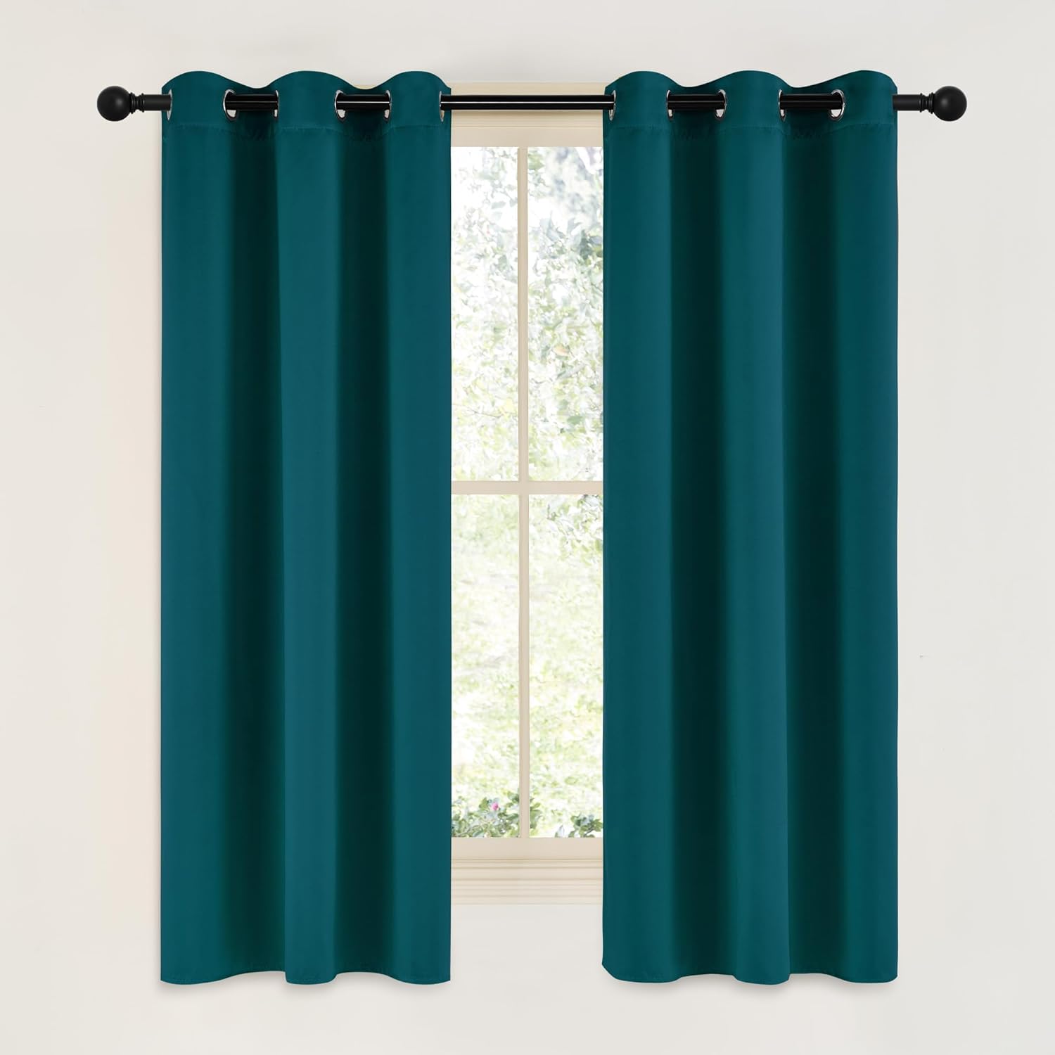 NICETOWN Teal Blackout Cafe Curtains - Faux Silk Thermal Insulated Drapes | 42" W x 63" L, 2 Panels