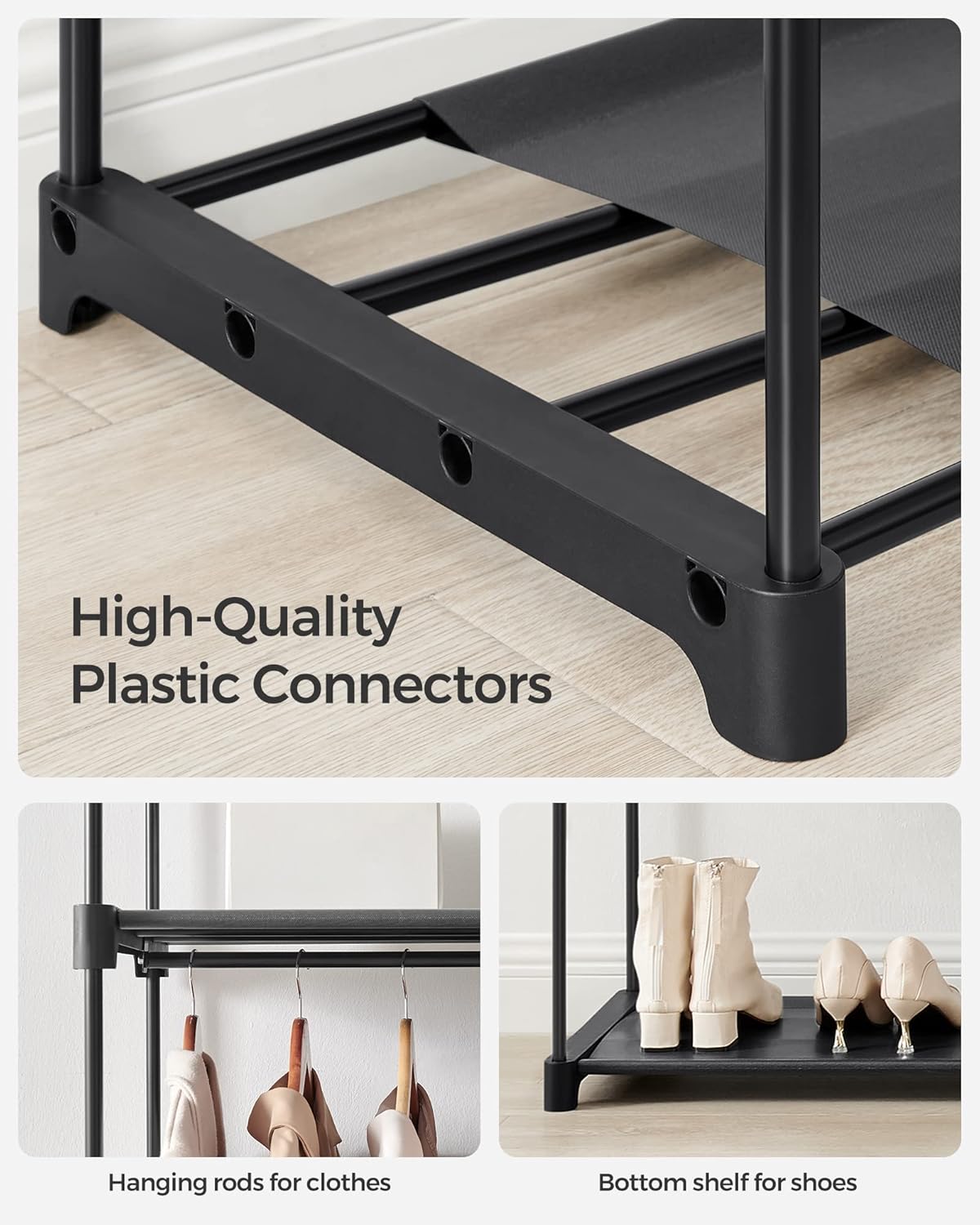 SONGMICS Portable Closet Wardrobe - Non-Woven Fabric Cover Clothes Organizer, 55.1" x 16.9" x 68.5", Black