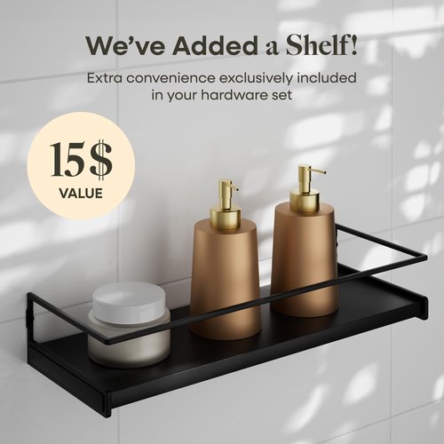 6 Pieces Bathroom Hardware Set, Matte Black Bathroom Accessories Set, Stainless Steel Towel Racks for Bathroom w/Roomy 15.7”x5.9” Shelf, Toilet Paper Holder, 2 Adhesive Hooks, Towel Bar