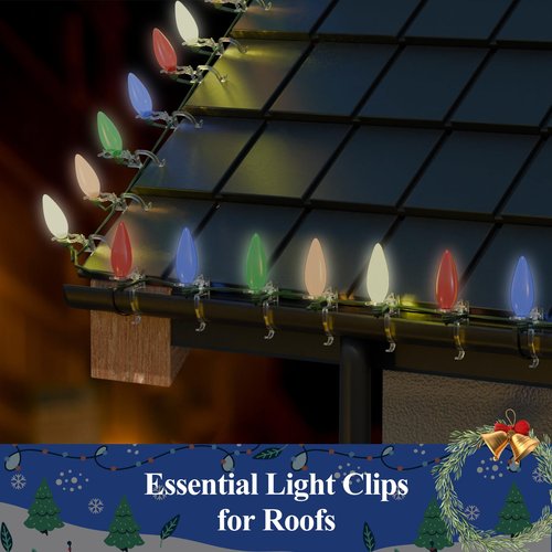 IFLOH Holiday Light Clips [Set of 200] Christmas Outdoor Light Clips - Mount to Shingles & gutters - Works with Mini, C6, C7, C9, Rope, Icicle Lights - No Tools Required