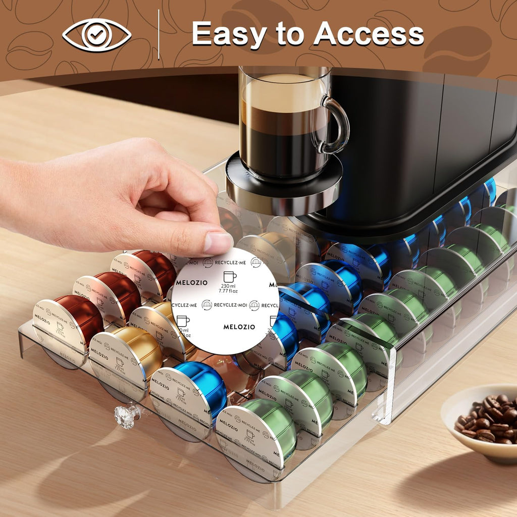 Skiennix Coffee Pods Holder - Acrylic Drawer for Nespresso Vertuo & Dolce Gusto | 40 Pods Storage Solution