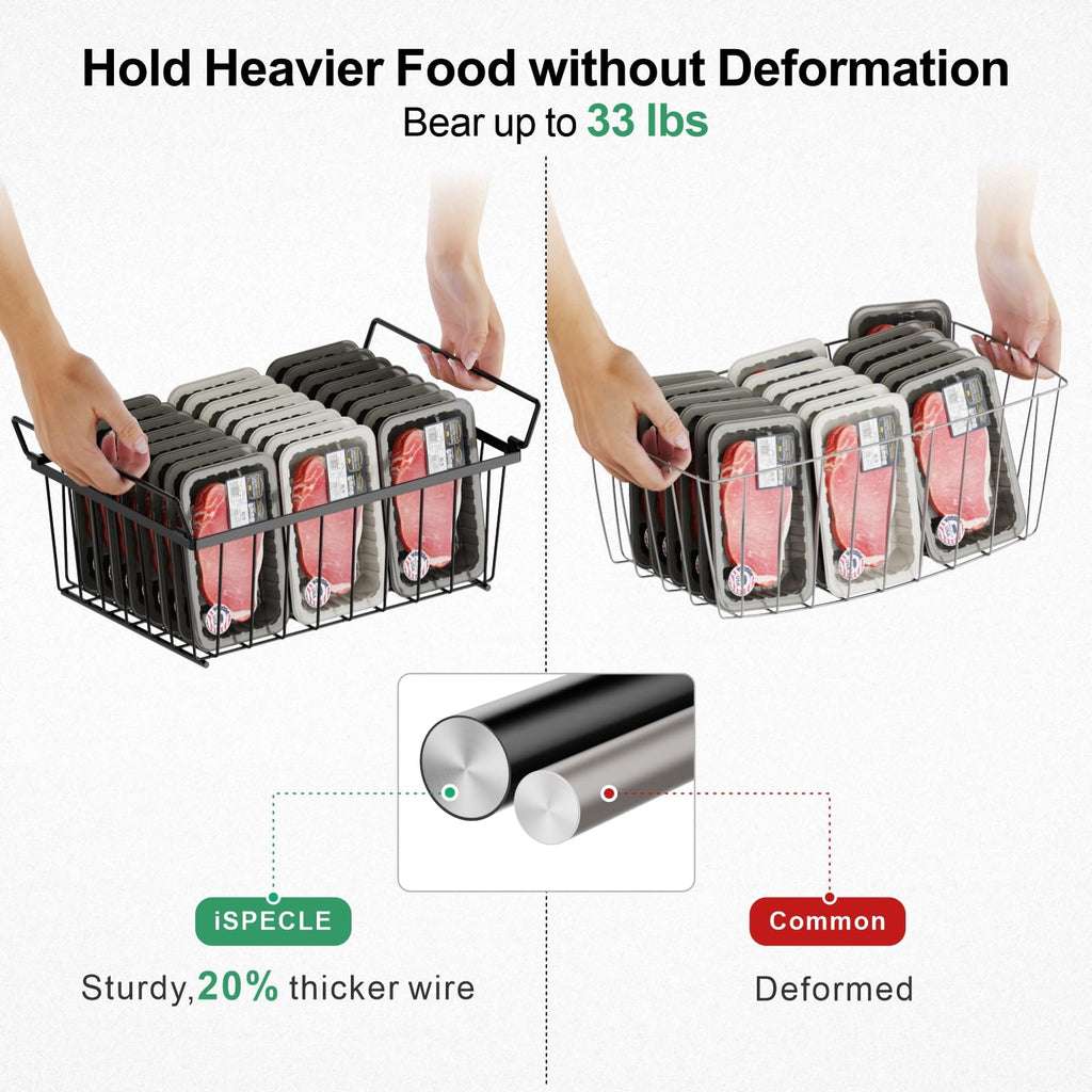 iSPECLE Chest Freezer Organizer Bins- 15.2" ~ 17.5" Freezer Baskets for Chest Freezer, Fit 5 Cu.Ft, Adjustable Hanging Baskets, 2 Pack Black