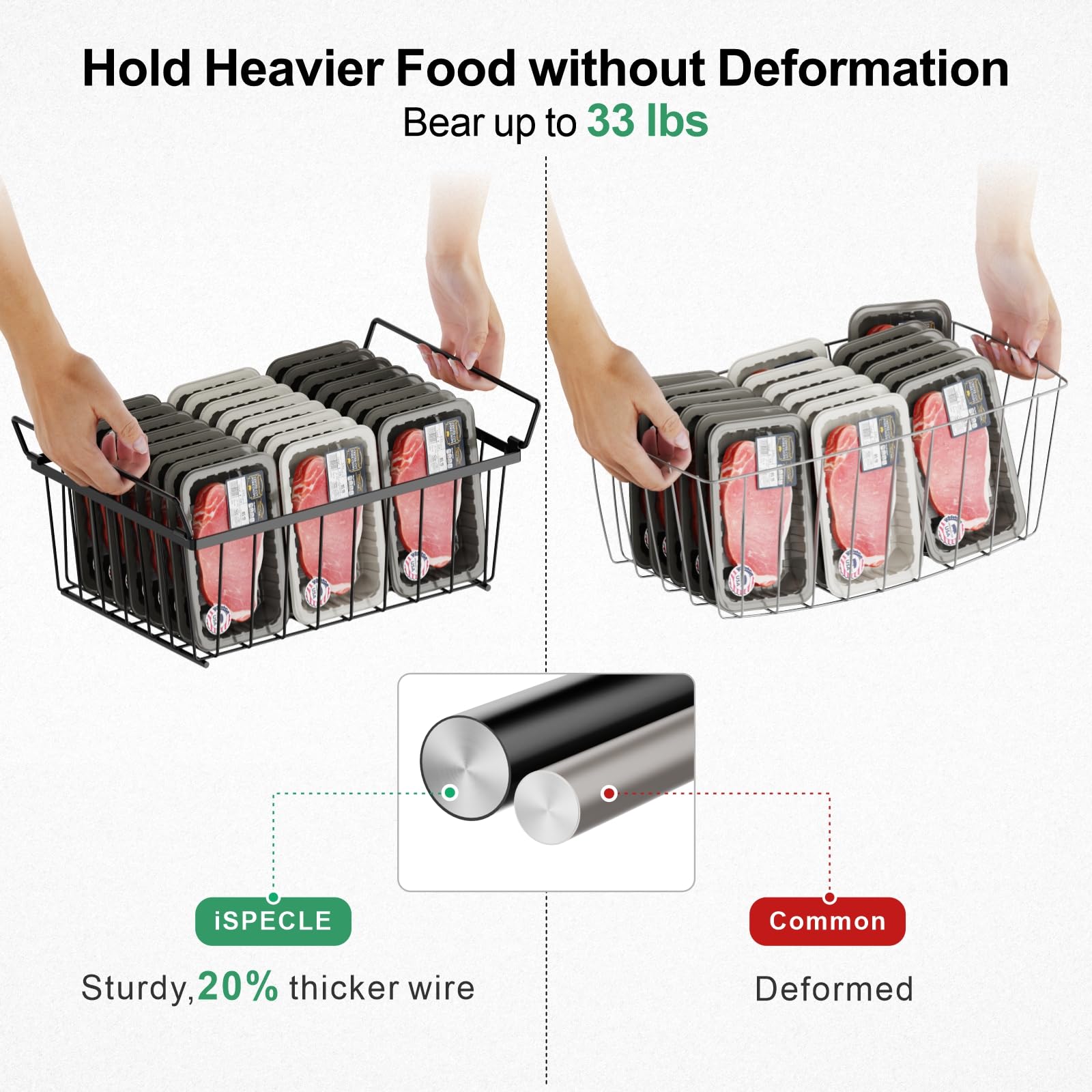 iSPECLE Chest Freezer Organizer Bins- 15.2" ~ 17.5" Freezer Baskets for Chest Freezer, Fit 5 Cu.Ft, Adjustable Hanging Baskets, 2 Pack Black