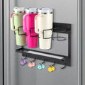 CINPIUK Water Bottle Organizer Holder, Magnetic Cup Rack Storage for Stanley & Large Tumbler, Space Saving Wall Mount Bottle Organizer with 5 Hook, Easy to Install, Black
