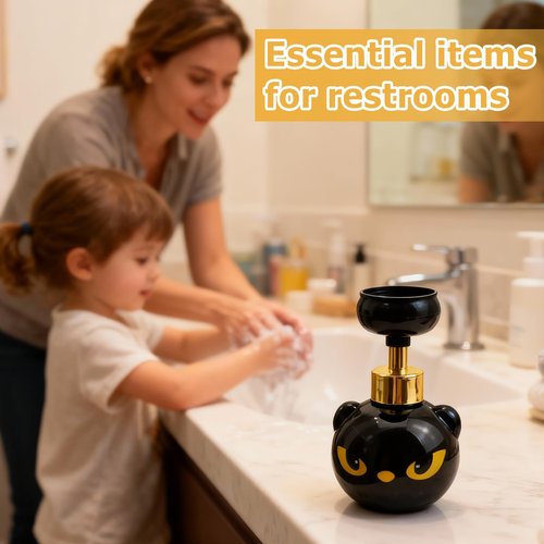 GDGJWL Cute Cat Paw Foam Soap Dispenser, Black Kitty Hand Soap Pump with Paw-Shaped Foam, Spooky Cat Lover Gift for Bathroom and Kitchen Home Accessories