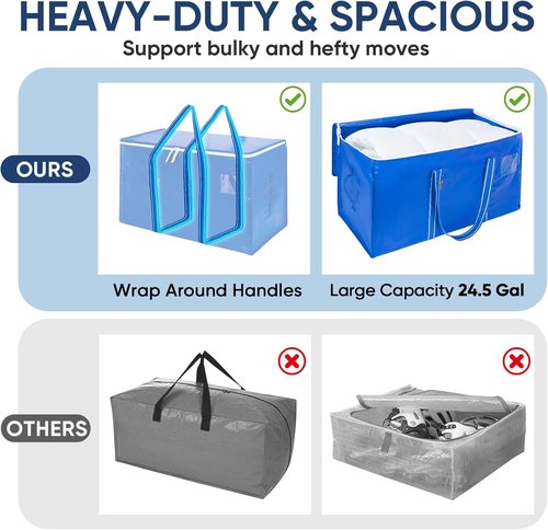 BALEINE Heavy-Duty Oversized Moving Bags - 6-Pack with Reinforced Handles for Clothes & Supplies | Royal Blue