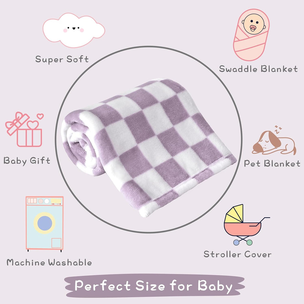 Yurhap Checkered Baby Blanket - Ultra Soft Fleece Receiving Blanket for Newborns | 30''x40'', Purple