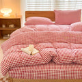 NSNLGSGC Red Gingham Duvet Cover Set Queen, Grid Simple Geometric Square Pattern Comforter Cover,Soft Plaid Washed Microfiber Bedding Cover(3PCS,Queen)
