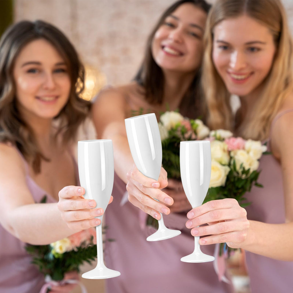 XUWAIDSGN Acrylic Champagne Flutes Toasting Glasses Unbreakable Mimosa Bar Reusable Wine Glasses Vintage Champagne Flutes Stemmed Drinking Cups 5.4 OZ for Christmas Birthday (24, white)