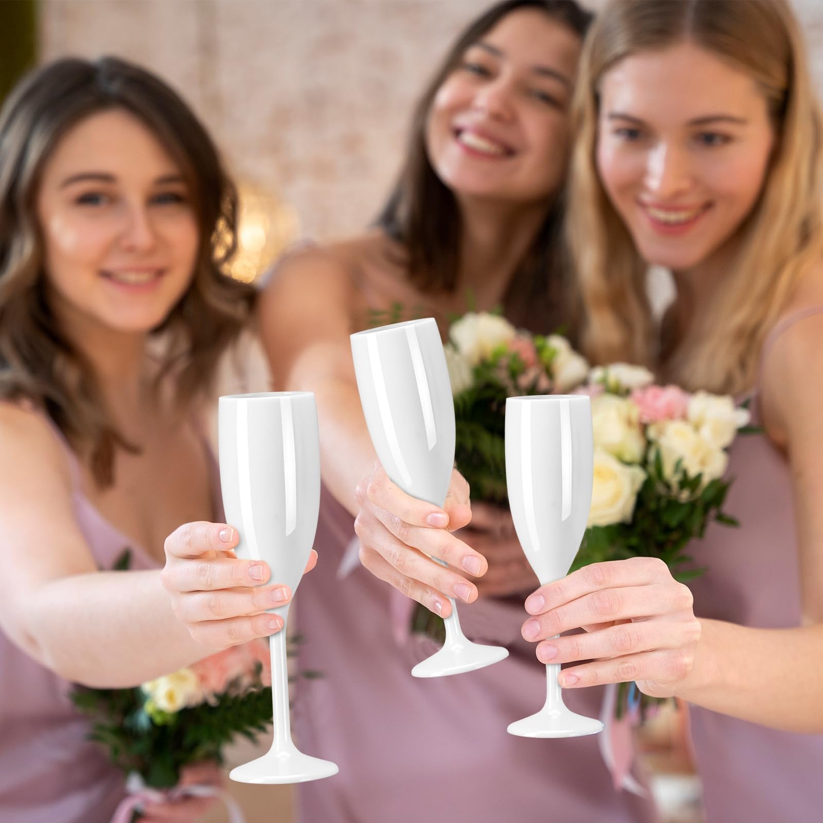 XUWAIDSGN Acrylic Champagne Flutes Toasting Glasses Unbreakable Mimosa Bar Reusable Wine Glasses Vintage Champagne Flutes Stemmed Drinking Cups 5.4 OZ for Christmas Birthday (24, white)