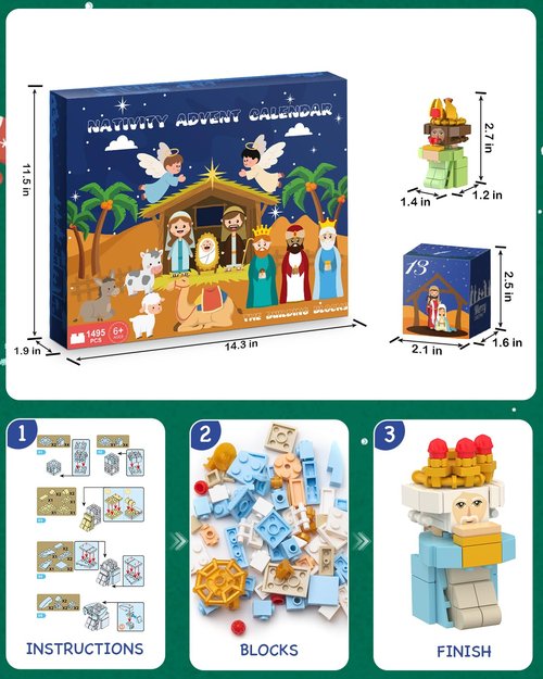 Nativity Advent Calendar 2025 Building Blocks 24-Days Fun Toy for Boys Girls, Christmas Countdown Calendar Gifts for Kids Teen Adults Christian Scene Advent Bricks Individual Packaging(6+)