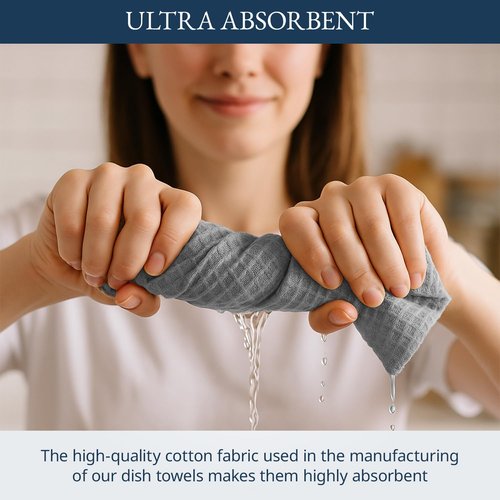 LANE LINEN Cotton Kitchen Towels Set - Absorbent & Quick-Drying Dish Cloths, 6-Pack, 18" x 28", Soft Grey