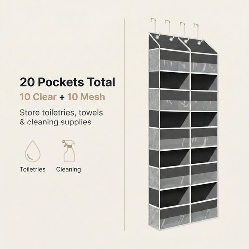 Camkey 10-Pocket Over the Door Organizer with Heavy-Duty 600D Oxford Fabric, Upgraded Hooks with Silicone Protectors for Dorm, Closet Storage, Bedroom, Bathroom