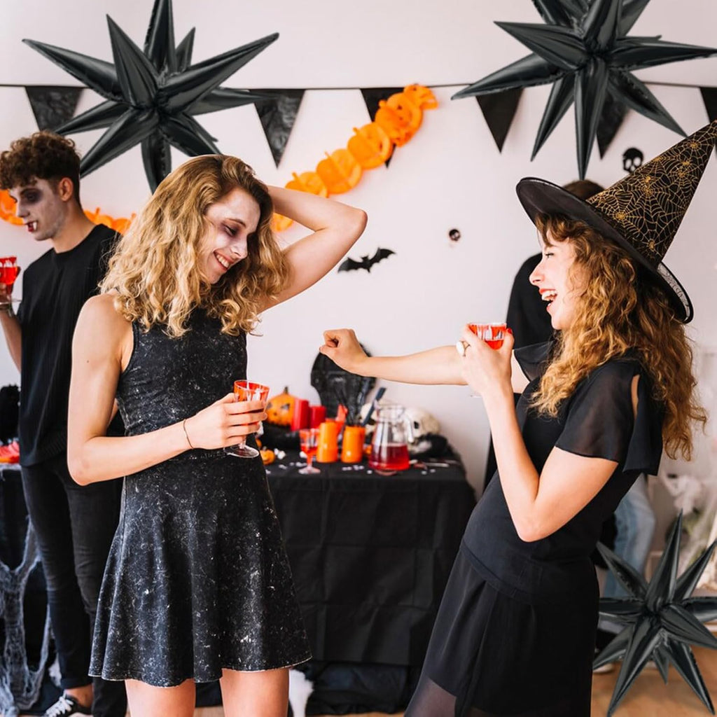 Star Balloons | 60Pcs Black Foil Balloons - 12" Spike Mylar Cone for Halloween & Party Decor