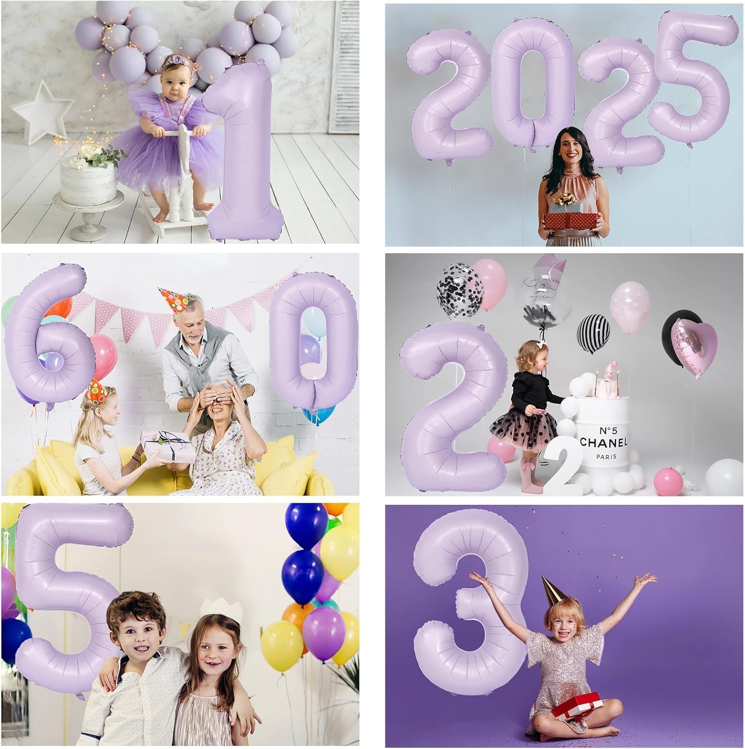 Skiennix 40-Inch Purple Number Balloon - Matte Light Purple Birthday Decoration (Number 6)