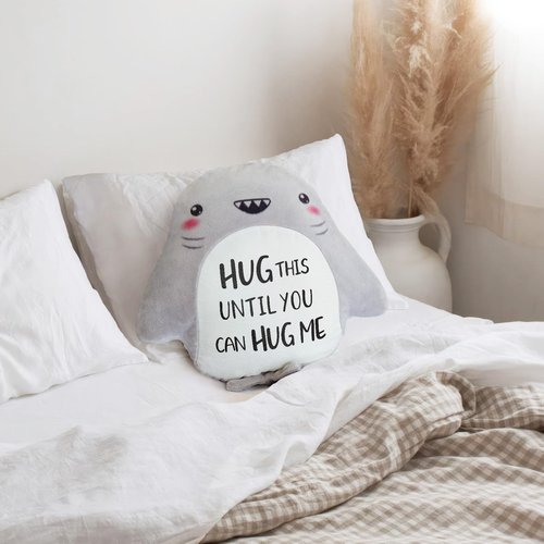 musaecoin Anniversary/Birthday Gifts for Her/Him/Girlfriend/Boyfriend, Long Remote Distance Relationship Gifts- Novelty Cute Shark Pillow- I Love Miss You Gift for Her/Him, 15”×15”