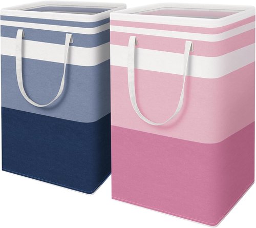 HomeHacks Large Waterproof Laundry Baskets - Collapsible Hampers with Reinforced Handles | 88L, Blue & Pink